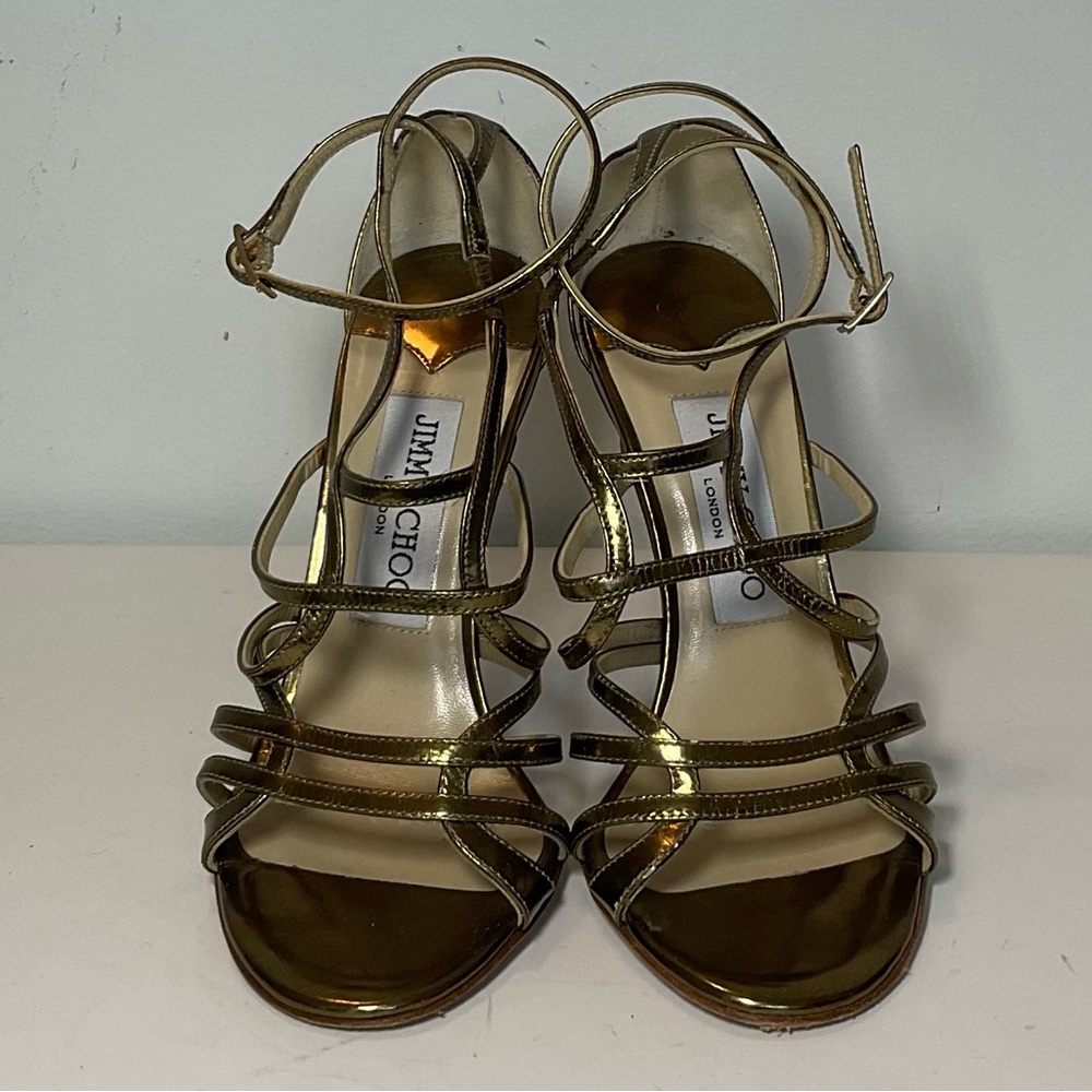 Jimmy Choo Size 34 Metallic Gold Strappy Heels